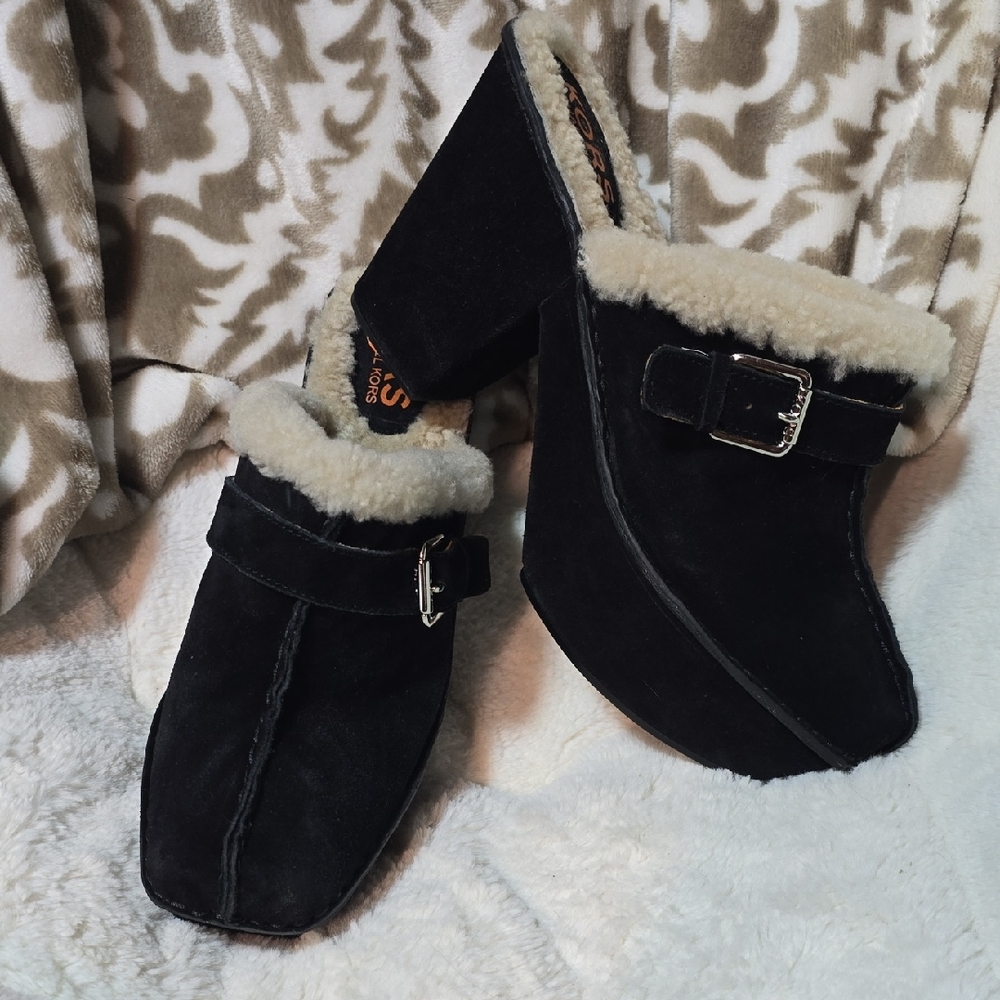 NWT Kors Michael Kors Shearling Platform Mules